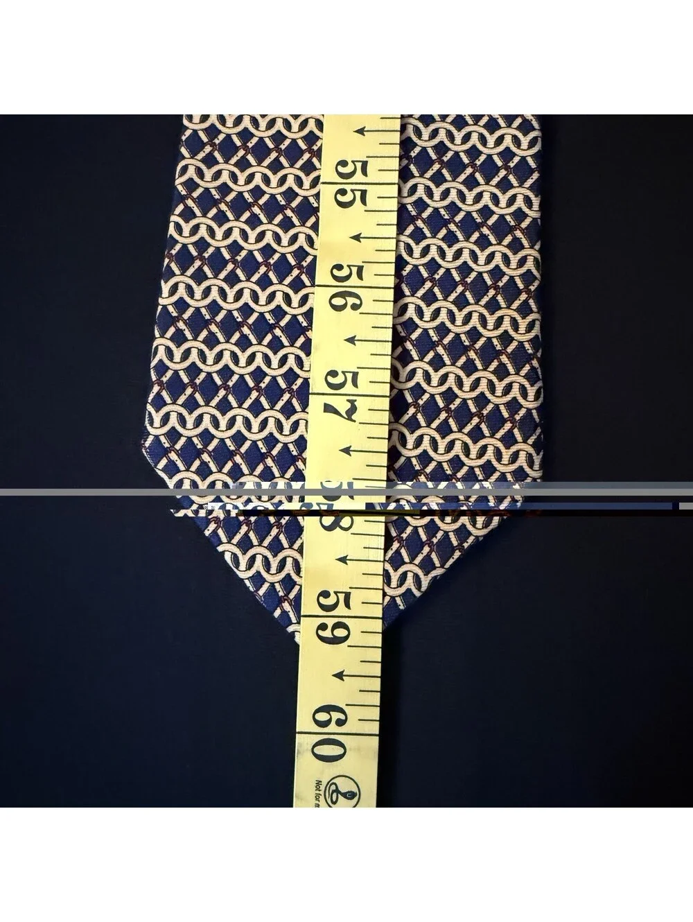 Brooks Brothers Makers Navy Gold Chain Link Pattern Silk Tie 59” x 4” USA